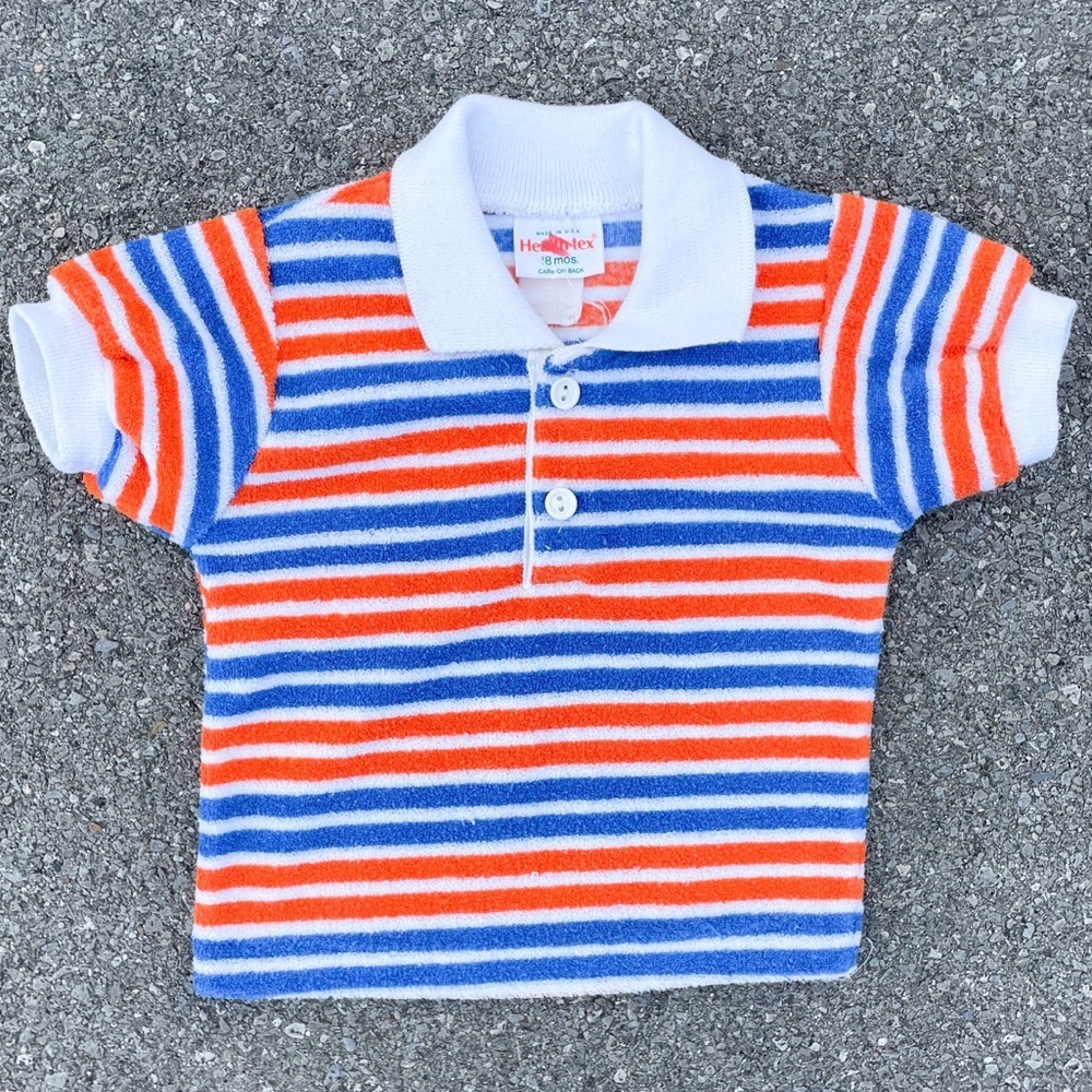 Striped Terry Cloth Health-tex Vtg 1980s Polo Collared Shirt Youth Size (18M)